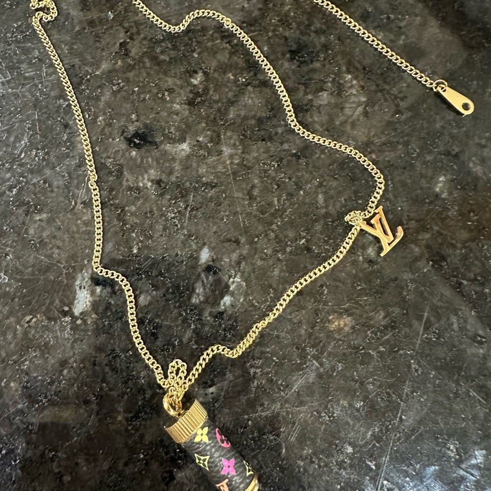 Designer Gold Necklace with Louis Vuitton Pendant